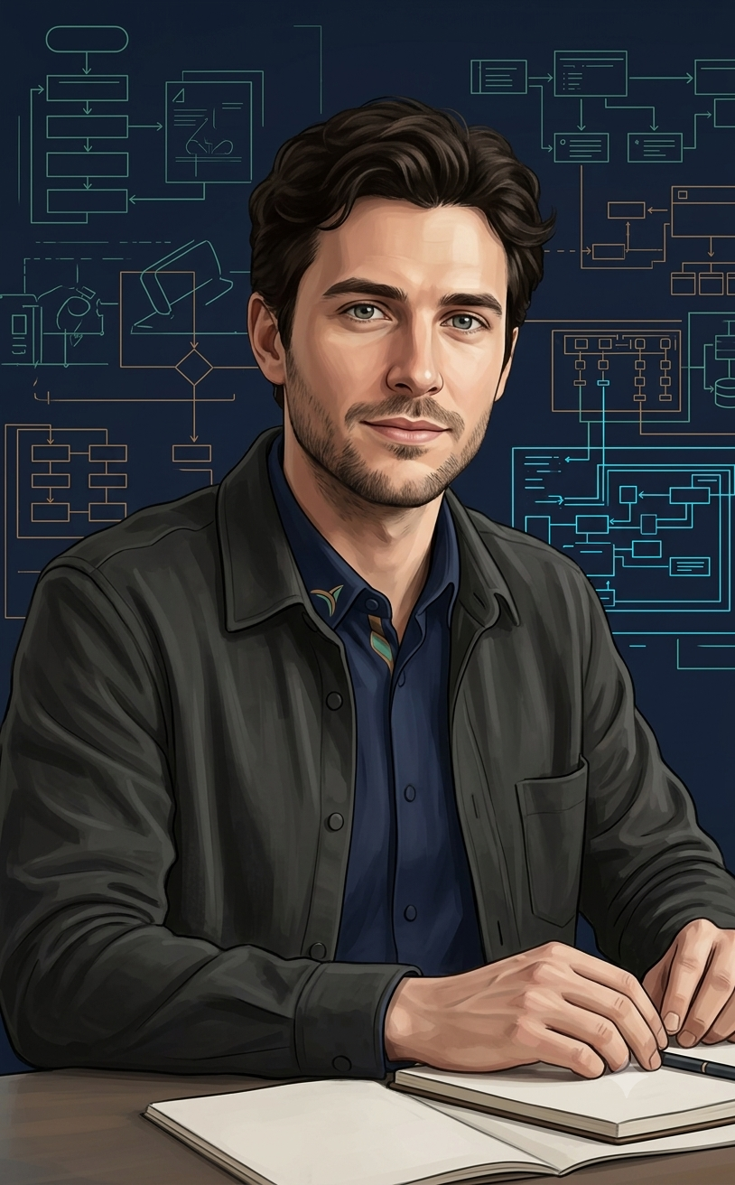 Illustrated portrait of Arthur, AiGENCY's AI technical intern